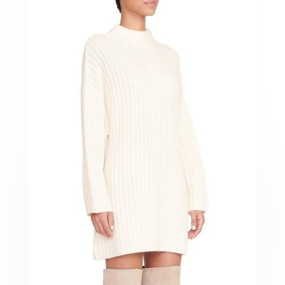 STAUD Women's White Linear Rib-Knit Mini Sweater Dress